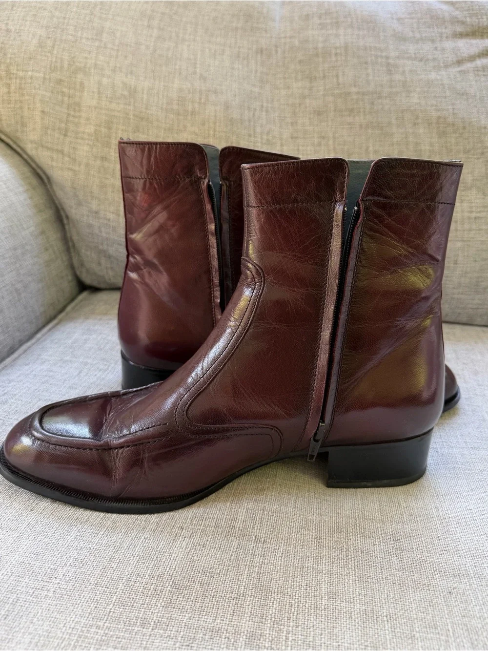 BOTANY 500 Men's Leather Ankle Brown Boots - Burgundy Size 9.5W 02952